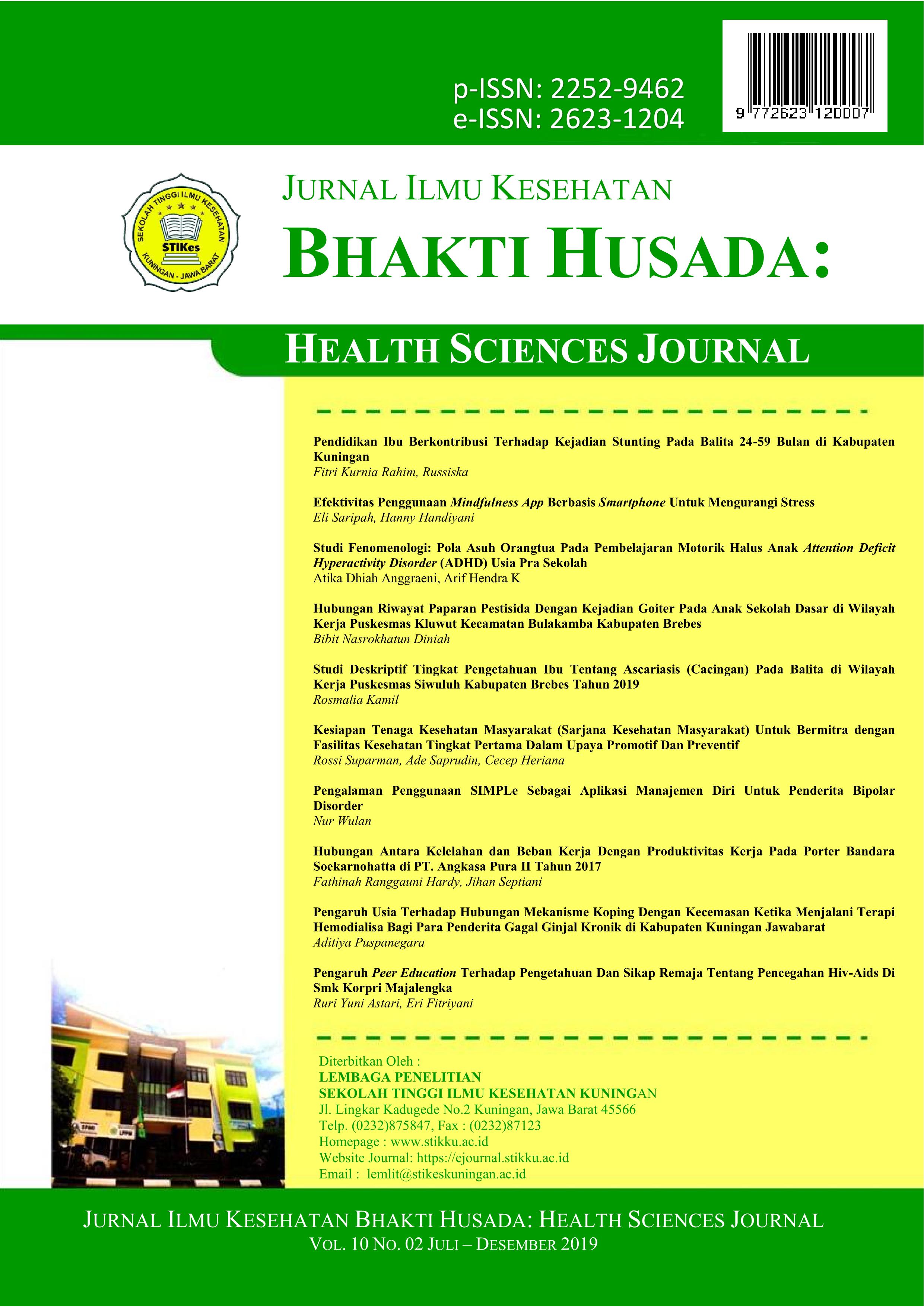 					View Vol. 10 No. 2 (2019): Jurnal Ilmu Kesehatan Bhakti Husada: Health Science Journal
				
