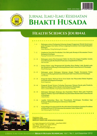 					View Vol. 1 No. 1 (2012): Jurnal Ilmu Kesehatan Bhakti Husada
				