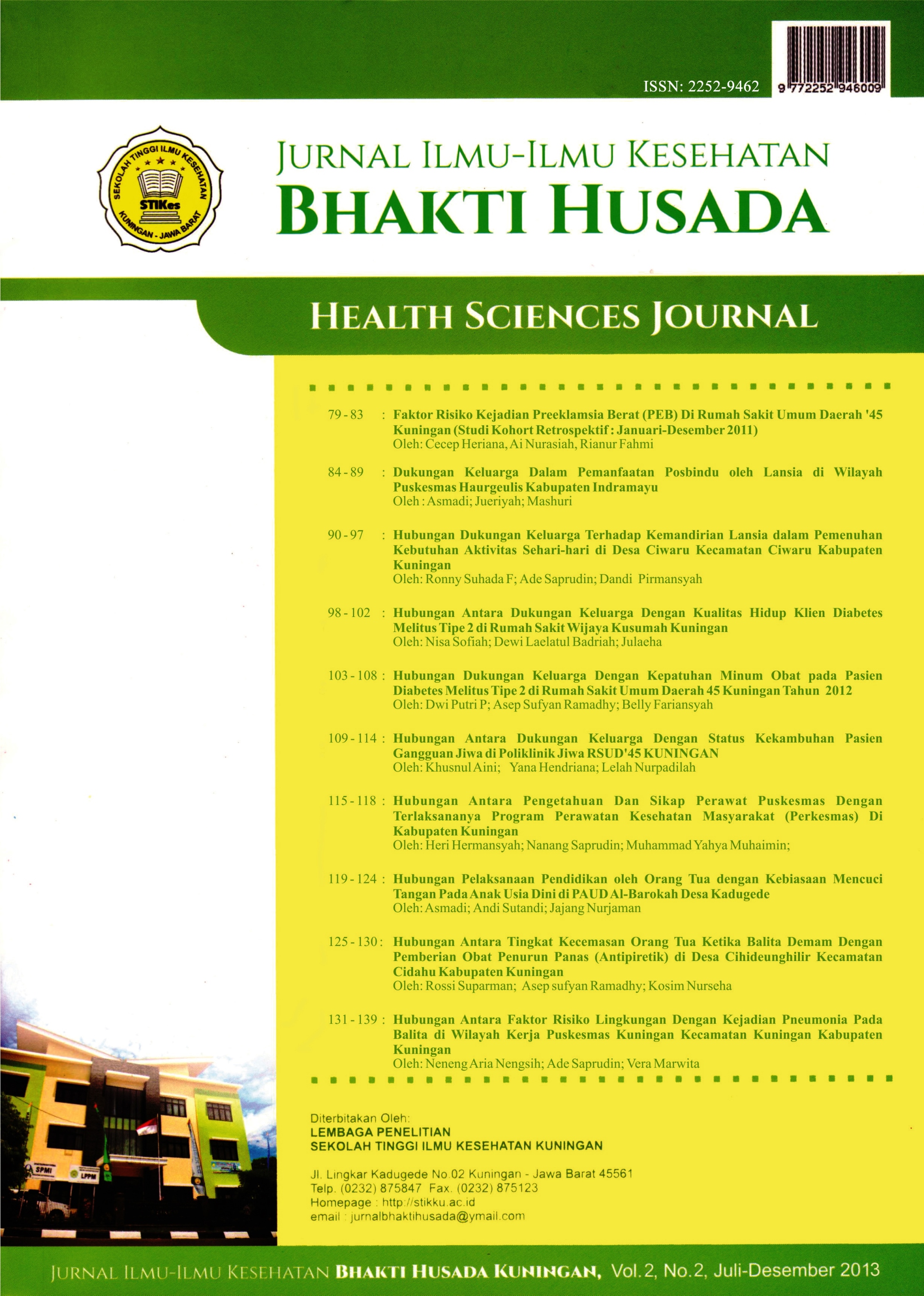 					View Vol. 2 No. 2 (2013): Jurnal Ilmu Kesehatan Bhakti Husada
				